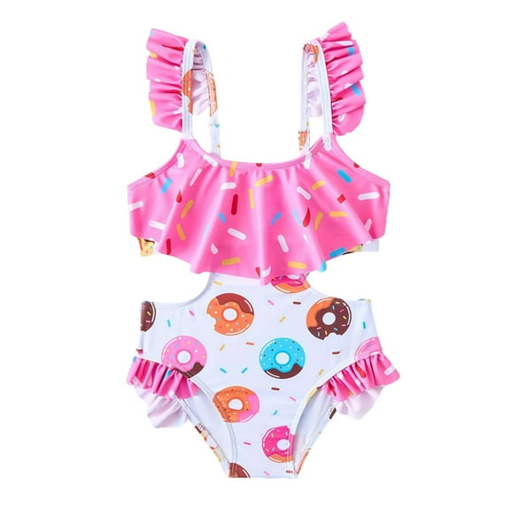 Afdoent Girl Swimsuit Ruffled Printed Cute Wind Children's Swimsuit 2-3 Years