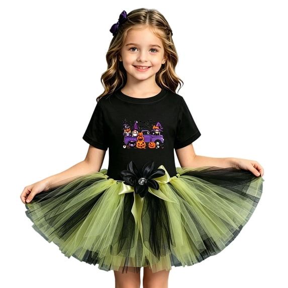 Afdoent Girls 2 Piece Outfit Halloween Witch Tiered Ruffle Dress With ...