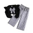 thumbnail image 1 of Afdoent Girls 2 Piece Outfit Knit Bowknot Crop Tops Shirt Wide Leg Pants Two Piece Outfit For Toddler Fall 6-7 Years, 1 of 8