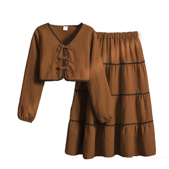 Afdoent Girls 2 Piece Outfits Autumn Outfit Long Sleeve Blouse With Bow — free download