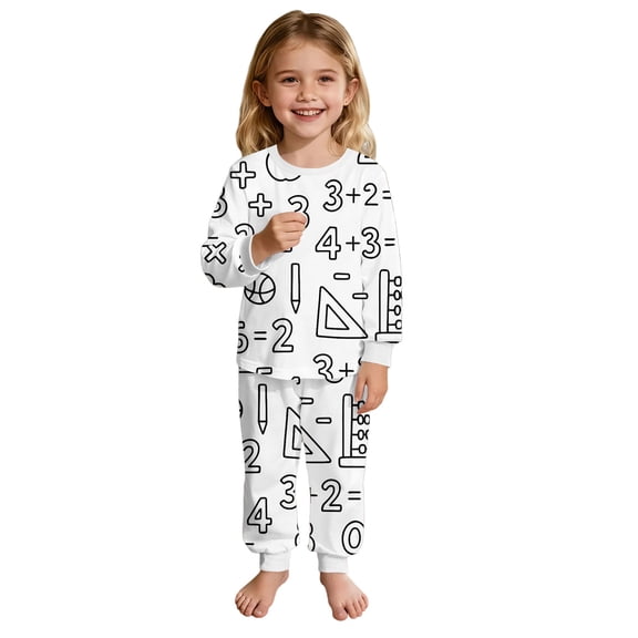 Afdoent Girls 2 Piece Outfits Girls Doodle Pajama Long Sleeve Top And Pants Two Piece Outfit For Toddlers And Kids Sleepwear 4-5 Years