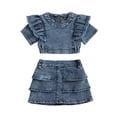 thumbnail image 1 of Afdoent Girls 2 Piece Outfits Summer Short Sleeve With Denim Skirt Casual Toddler Wear, 1 of 6