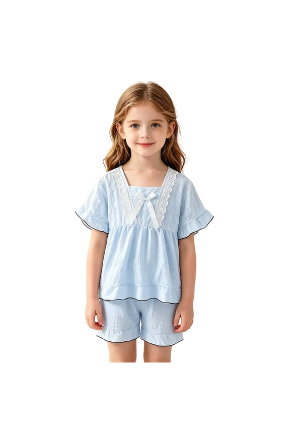 Girls 2 Piece Outfits Summer homewear Short Sleeve Cloud Print Cute Cartoon Loungewear For Toddler Comfy Outfit