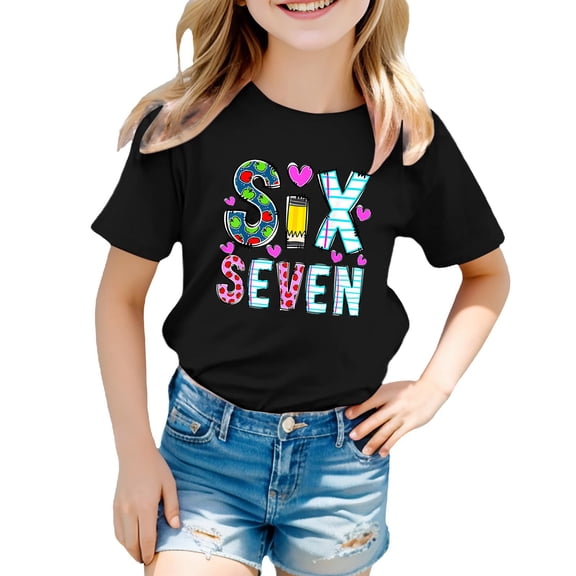 Afdoent Girls 67 Funny Number T Shirt Short Sleeve Crew Neck Printed Casual Tee Soft Comfortable Daily Wear Top For Toddler Youth 6-7 Years