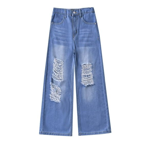 Afdoent Girls Baggy Jeans Stylish Distressed Denim Pants Fashionable Casual Trousers For And Big Kid Autumn Long Comfortable 8-9 Years