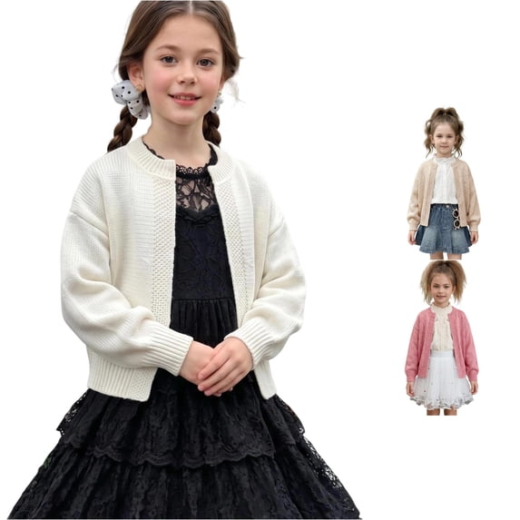 Afdoent Girls Cardigan Sweater Casual Open Front Knitted Sweater Basic Pullover Fall Clothes for Kids 6-8 Years