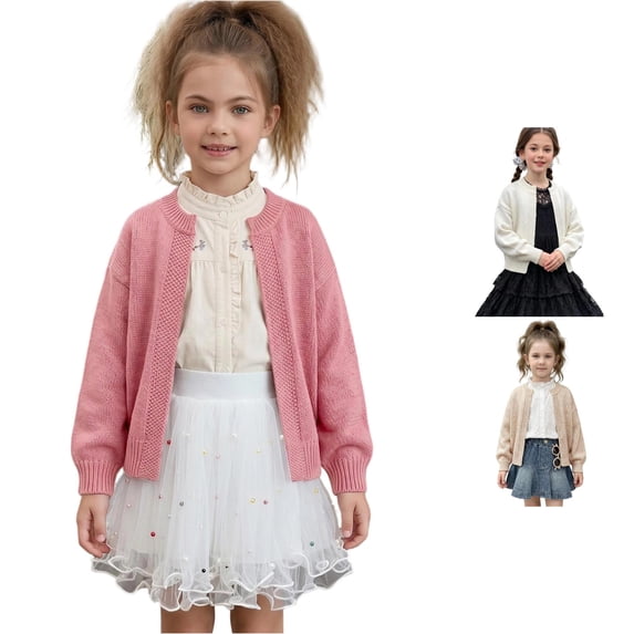 Afdoent Girls Cardigan Sweater Casual Open Front Knitted Sweater Basic Pullover Fall Clothes for Kids 6-8 Years