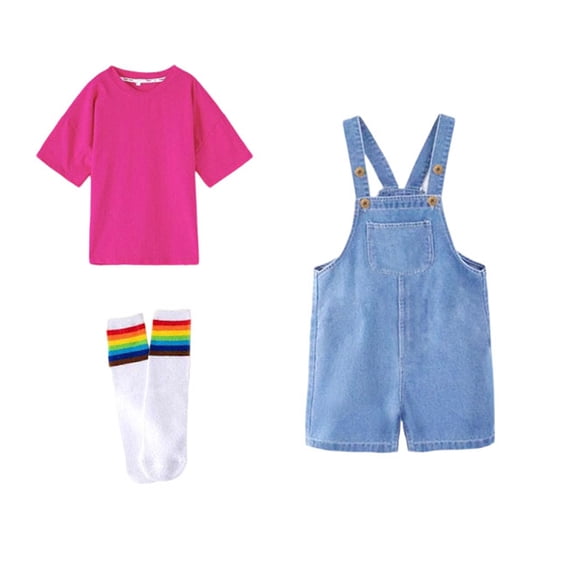Afdoent Girls Clothes Denim Overalls With Solid Color Top Toddler Kids ...