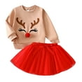thumbnail image 1 of Afdoent Girls Clothes Fashion Autumn And Winter For Girls Christmas Deer Embroidered Long Sleeved Sweatshirt With Mesh Skirt 12-18 Months, 1 of 9