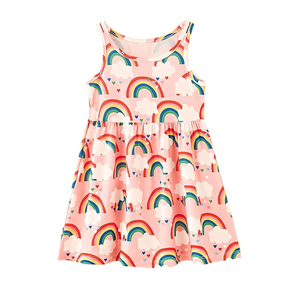 Afdoent Girls Dress Toddler Girls Sleeveless Floral Print Princess Dress Dance Party Dresses Clothes Sundress Fashion 5-6 Years