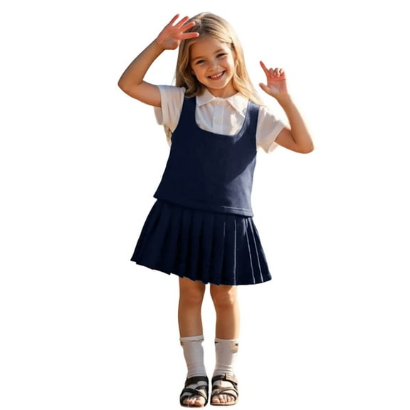 Afdoent Girls Dresses For School Casual Wear Toddler Kids Pinafore Pleated Skirt With Adjustable Straps Comfortable Everyday Outfit 2-3 Years