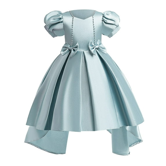 Afdoent Girls Dresses Toddler Girls Christmas Short Sleeve Solid Bow Tie Embroidery Lace Ruffles Party Evening Dress Wedding Dress 7-8 Years