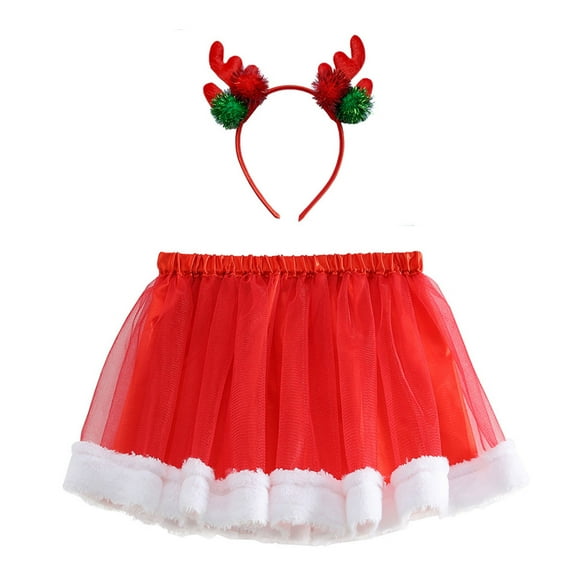 Afdoent Girls Fashion Dresses Kids Girls Christmas Dance Party Skirt Ballet Skirts Hairband Set 6-8 Years