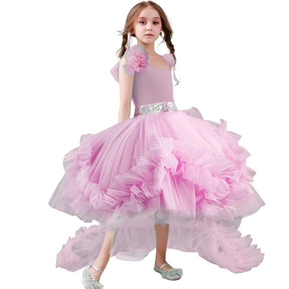 Afdoent Girls Fashion Dresses Removable Train Puff Skirt Formal Performance Gown Elegant Dress For Party Dress For Kids 90