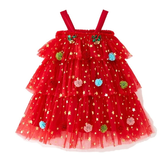 Afdoent Girls Fashion Dresses Toddler Baby Girl Christmas Dress Star Sequin Layered Tutu Dress Girls Cake Xmas Tree Dresses 18-24 Months