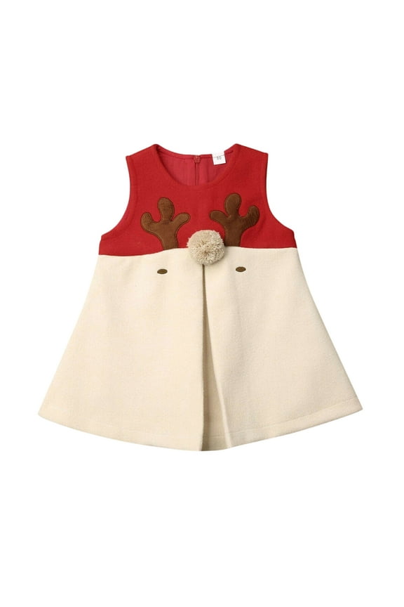 Girls Fashion Dresses Toddler Girls Christmas Cartoon Deer Autumn Sleeveless Cute Dress 18-24 Months