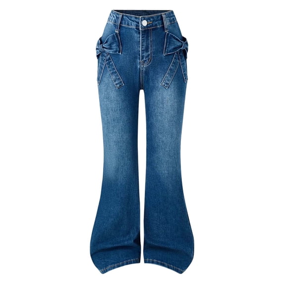 Afdoent Girls Flare Jeans Stretch Flared Denim Pants For With Elegant 3D Bow Design Comfortable Trousers For Juniors Casual Wear Cute Clothes 13-14 Years