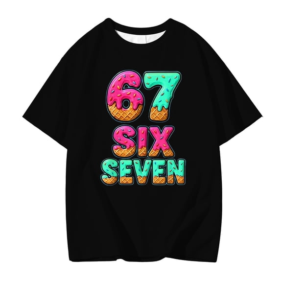Afdoent Girls Graphic Printed 67 Funny Number Short Sleeve T Shirt Casual Comfortable Blended Tee For Everyday Play And School Outfits 3-4 Years