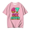 thumbnail image 1 of Afdoent Girls Graphic Printed 67 Funny Number Short Sleeve T Shirt Casual Comfortable Blended Tee For Everyday Play And School Outfits 9-10 Years, 1 of 4