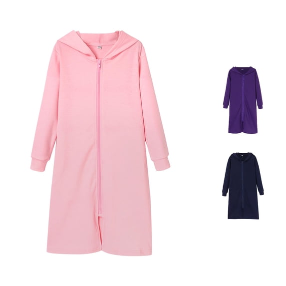 Afdoent Girls Hooded Robes Toddler Winter Zip Up Hooded Bathrobe Soft Comfortable Loungewear 11-12 Years