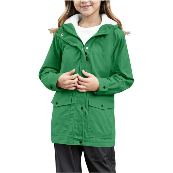 Afdoent Girls Jacket All Weather Lined Raincoat Windbreaker Hooded Jacket For Outdoor Hiking Camping Winter Warm Thermal Windproof Softshell Coat 9-10 Years