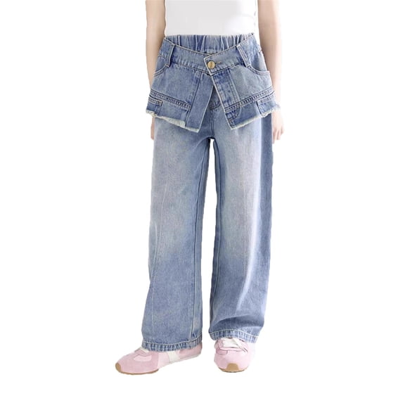 Afdoent Girls Jeans Layered Denim Pants With Skirt Design Soft Jeans ...