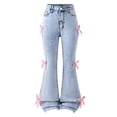 thumbnail image 1 of Afdoent Girls Jeans Stylish Distressed Denim Bottom Pants For Girls With Bow Flared Leg Design Cute Streetwear With Pockets 9-10 Years, 1 of 9