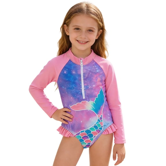 Afdoent Girls One Piece Swimsuit Girl Surfing With Long Sleeves For Sun ...