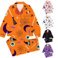thumbnail image 1 of Afdoent Girls Pajamas Set Halloween Print Sleepwear Soft Long Sleeve Button-Down Sleepwear Nightwear 2Pcs Pajama Sets Loungewear Comfortable For Kids Holiday 13-14 Years, 1 of 5