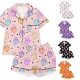 thumbnail image 1 of Afdoent Girls Pajamas Set Halloween Skeleton Print Sleepwear Short Sleeve With Shorts 2Pcs Pajama Sets For Kids Casual Lapel Loungewear Comfortable Holiday Sleepwear 9-10 Years, 1 of 5