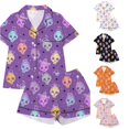 thumbnail image 1 of Afdoent Girls Pajamas Set Halloween Skeleton Print Sleepwear Short Sleeve With Shorts 2Pcs Pajama Sets For Kids Casual Lapel Loungewear Comfortable Holiday Sleepwear 1-2 Years, 1 of 5