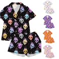 thumbnail image 1 of Afdoent Girls Pajamas Set Halloween Skeleton Print Sleepwear Short Sleeve With Shorts 2Pcs Pajama Sets For Kids Casual Lapel Loungewear Comfortable Holiday Sleepwear 13-14 Years, 1 of 5