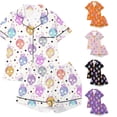 thumbnail image 1 of Afdoent Girls Pajamas Set Halloween Skeleton Print Sleepwear Short Sleeve With Shorts 2Pcs Pajama Sets For Kids Casual Lapel Loungewear Comfortable Holiday Sleepwear 4-5 Years, 1 of 5