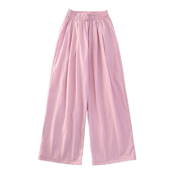 Afdoent Girls Pants Loose Fit Wide Leg Pants For Girls Soft Crinkle Ice Silk Trousers Casual Bottoms Lightweight