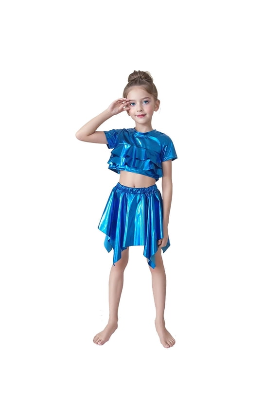 Girls Performance Shiny Short Sleeve Tee Top For Stage Dance Party And Casual Wear 3-4 Years