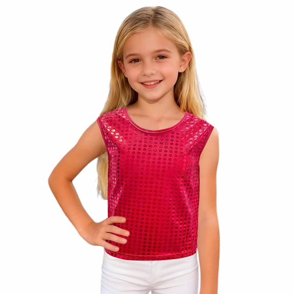 Afdoent Girls Sequin Applique Sleeveless Tank Top Party Performance Shiny Glitter Casual Tee For Toddler Youth Child 180