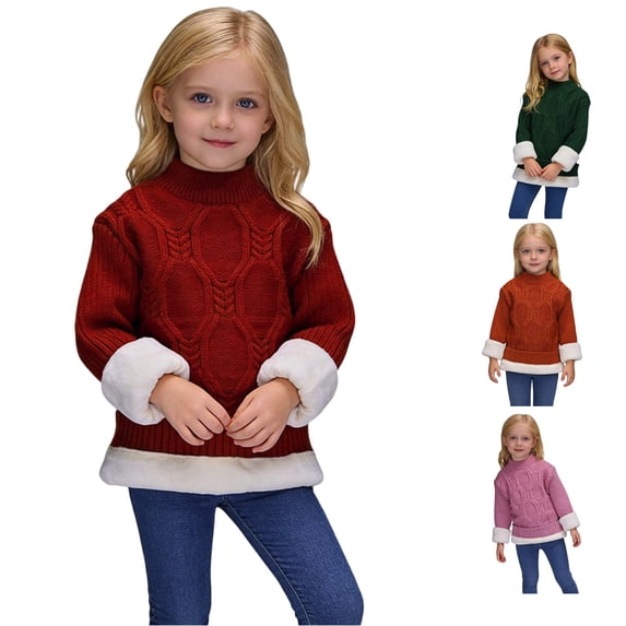 Afdoent Girls Sweaters Lined Knitted Sweater Warm Pullover Soft Cozy Kids Top Fall Winter Clothes 12-13 Years