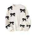 thumbnail image 1 of Afdoent Girls Sweaters Toddler Cute Bow Crewneck Sweater Long Sleeve Knit Pullover Tops for Casual Fall Winter Clothes 4-5 Years, 1 of 7