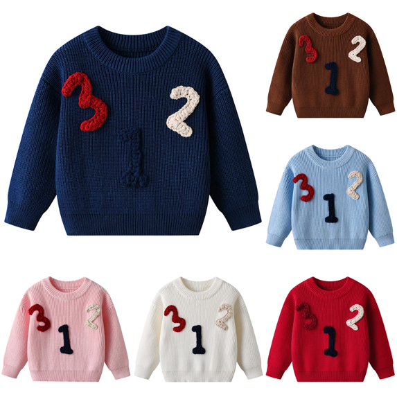 Afdoent Girls Sweaters Toddler Embroidered Soft Knit Sweater Kids Fall Pullover Sweaters Top Birthday Daily Wear 3-4 Years