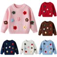thumbnail image 1 of Afdoent Girls Sweaters Winter Embroidered Flower Knit Sweater Soft Warm Kids Pullover for Cozy Daily Wear 7-8 Years, 1 of 8