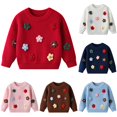 thumbnail image 1 of Afdoent Girls Sweaters Winter Embroidered Flower Knit Sweater Soft Warm Kids Pullover for Toddlers Cozy Daily Wear 3-4 Years, 1 of 8