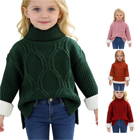 Afdoent Girls Sweaters Winter Thick Lined Sweater Warm High Neck Knitted Pullover Kids Fall Winter Clothes 8-9 Years