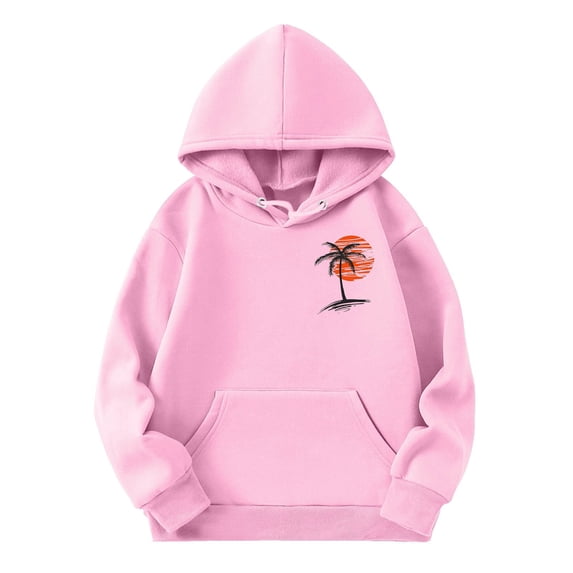 Afdoent Girls Sweatshirt Kids Girl Sports Shirt Girl Casual Fashion Coconut Tree Print Hoodie Pullover With Pocket Suitable For Children Fashion Clothes