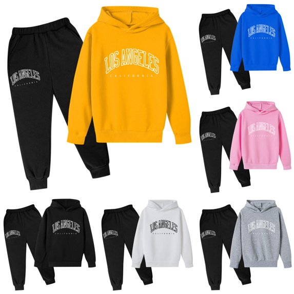Afdoent Girls Sweatsuit Sets Kids Casual Letter Print Long Sleeve Hoodie Jogger Sweatpants Active 2 Piece Set Everyday Wear 11-12Years