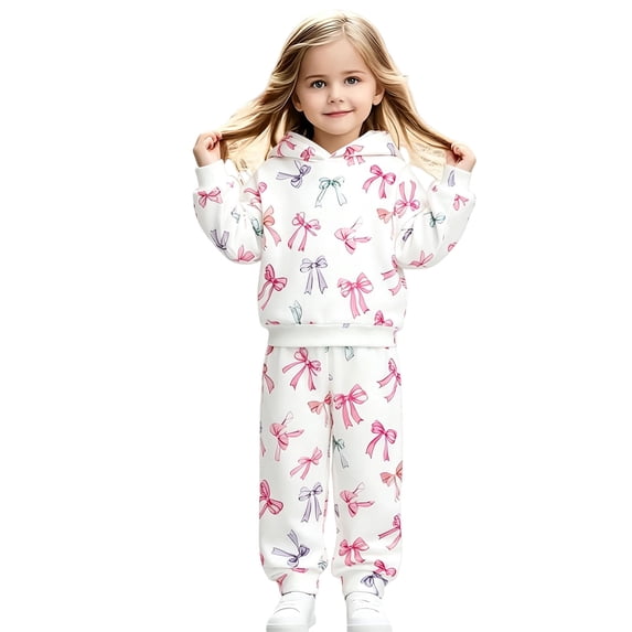 Afdoent Girls Sweatsuit Sets Kids Cute Print Hoodie Jogger Sweatpants Tracksuit Two Piece Outfit Fashion Fall Winter Clothing Set 4-5 Years
