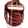 thumbnail image 1 of Afdoent Golf Polo Shirts For Men Leisure Fashion Striped Color Block Short Sleeve Shirt Top Classic, 1 of 1