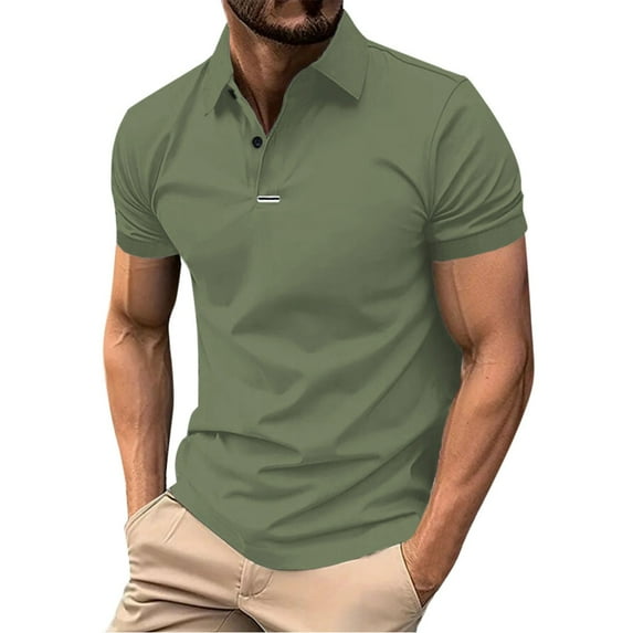 Afdoent Golf Polo Shirts For Men Solid Color Versatile Male Leisure Loose Collar Button Open Collar Ribbed Sports Short Sleeve Shirt Classic Sport Shirts