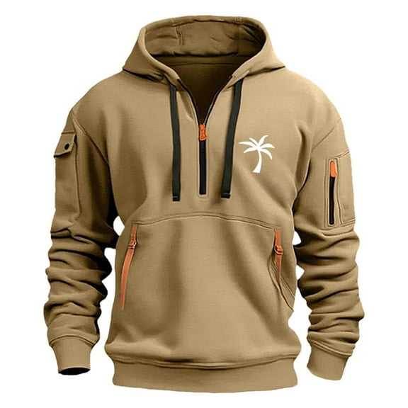 Afdoent Hoodies For Men 2025 Men's Fashion Casual Trend Coconut Tree Print Hoodie Fall Outwear Winter Hooded