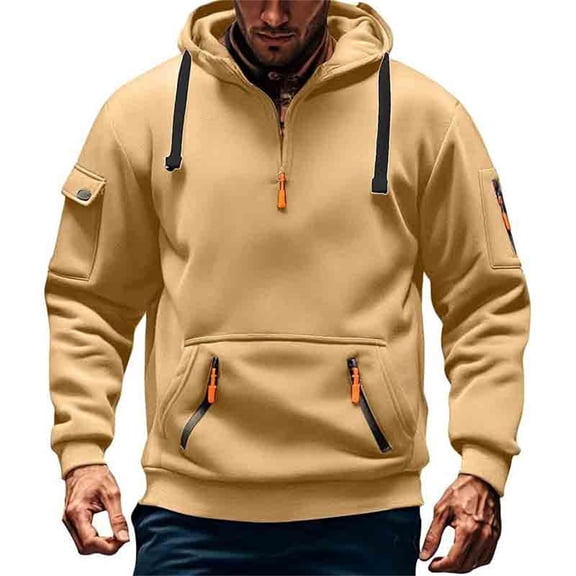 Afdoent Hoodies For Men 2025 Men's Winter Fashion Casual Large Sized Zipper Pocket Long Sleeve Hooded Sweatshirt Comfortable