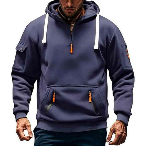 Afdoent Hoodies For Men 2025 Men's Winter Fashion Casual Large Sized Zipper Pocket Long Sleeve Hooded Sweatshirt Retro Streetwear